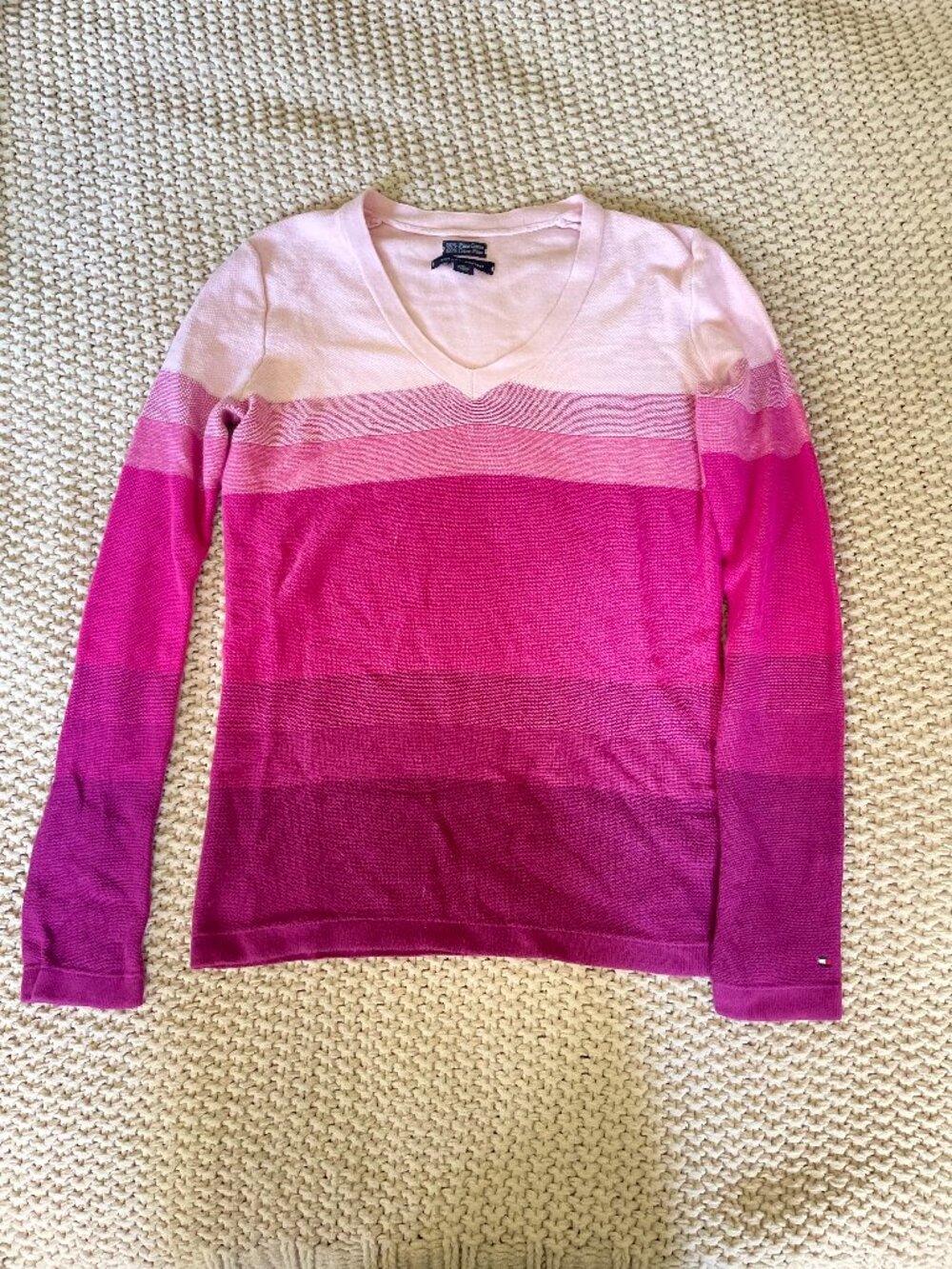 Tommy Hilfiger Pink Gradient V-Neck Sweater- Size XS